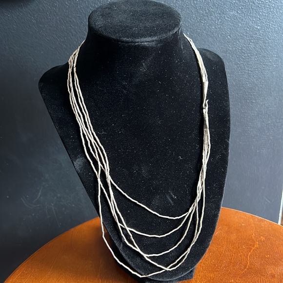 Vintage Native American Liquid Silver Necklace 5 Stranded Multi Chain Hook Clasp - Picture 4 of 5